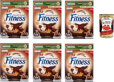 Produktbild von Nestlé FITNESS Cioccolato Fondente, Dunkle Schokolade, Cerealien Vollkorn, mit Schokolade und Vollkornmüsli, enthält Vitamine, Calcium & Eisen, 6x 375g + Italian Gourmet polpa 400g