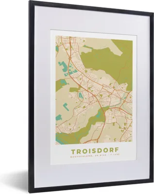 Produktbild von MuchoWow® Gerahmtes Poster Troisdorf - Karte - Vintage - Stadtplan 30x40 cm - Poster mit Schwarzem Bilderrahmen Wandposter Rahmen Foto Bilder - Wandposter Schlafzimmer