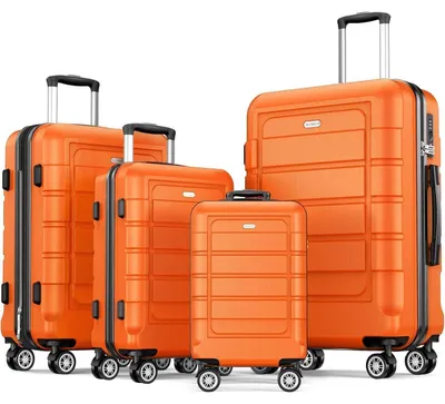 Productafbeelding van Kofferset, 4-delig, familie set. Hartvormige schaal, lichtgewicht ABS+PC materiaal, uitbreidbaar, TSA-slot, 4 wielen, oranje