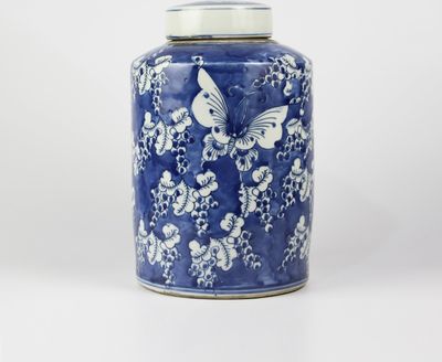 Fine Asianliving Chinesische Vase mit Deckel Blau Weiß Porzellan Schmetterlinge D19xH29cm Dekorative Vase Blumenvase Orientalische Keramik Vase Dekoration Vase Moderne Tischdekoration Vase
