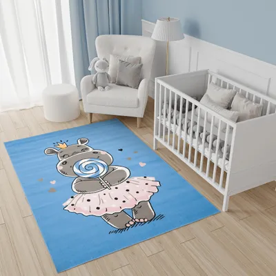 Produktbild von Teppich Kinderzimmer Wohnzimmer Schlafzimmer Kurzflor Modern Design Blau 160 x 220 cm