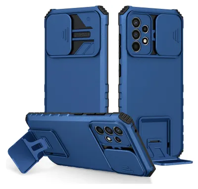 Immagine prodotto di Custodia per Samsung Galaxy A52S 5G / A52 5G / A52 4G robusta a doppio strato, protezione militare con kickstand e protezione fotocamera scorrevole blu