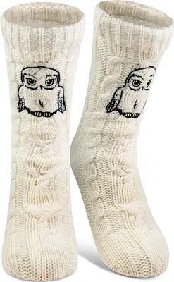Produktbild von Harry Potter Hüttensocken - Hedwig Strick Haussocken mit Sherpa Futter für Damen Kuschelsocken Flauschige Wintersocken warme Frauen Socken OneSize Weiß 38-43