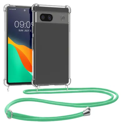 Produktbild von kwmobile Necklace Case kompatibel mit Google Pixel 8a Hülle - Silikon Cover mit Handykette - Band Handyhülle Transparent Mintgrün