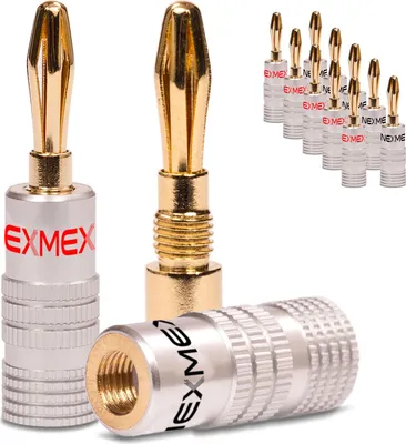 Produktbild von 12x Bananenstecker NEXMEX schraubbar vergoldet Lautsprecherkabel Stecker 4mm 24K