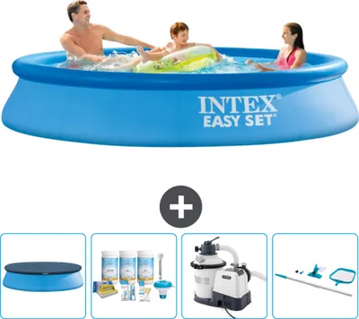 Produktbild von Intex runder aufblasbarer Easy Set-Pool – 305 x 61 cm – Blau – im Lieferumfang enthalten Abdeckung - Wartungspaket - Filterpumpe für Schwimmbad - Reinigungskit