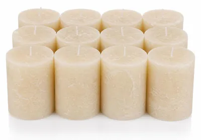 Produktbild von JEKA Rustik Stumpenkerzen mit Banderole, 12 Stück, champagner, 100 x 60 mm, Germany