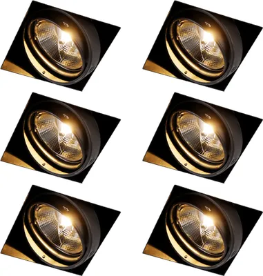 Produktbild von QAZQA - Set mit 6 Einbaustrahlern schwarz GU10 AR111 Trimless - Oneon I Wohnzimmer I Schlafzimmer - Stahl - LED geeignet GU10