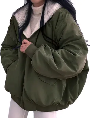 Produktbild von ASKSA Damen Winterjacke Baggy Doppelseitige Parka mit Kapuze Warm Fleece Winter Mantel Jacke Outdoorjacke, Armeegrün, M