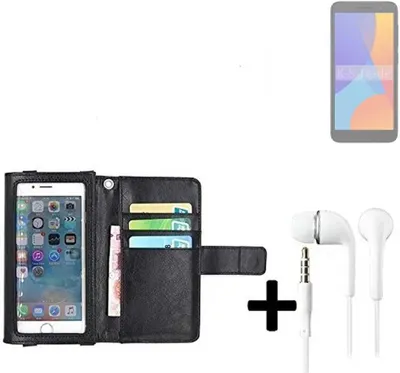 Produktbild von K-S-Trade Handyhülle + Kopfhörer kompatibel mit Alcatel 1 (2021) Schutzhülle Case mit Displayschutz / Schutzfolie schwarz + Kopfhörer Flip Cover