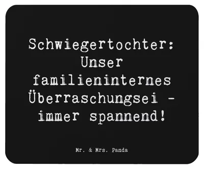 Produktbild von Mr. & Mrs. Panda Mauspad Spruch Überraschungs-Schwiegertochter - Schwarz - Geschenk, Schwiegereltern, laptop, Beziehung, Mousepad, Lächeln, Spannung, Humor, Überraschung