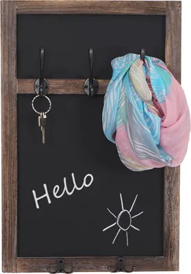 Zdjęcie produktu dla Wieszak ścienny HWC-C51, tablica kredowa, 5 haczyków 55x34cm ~ brązowy, shabby