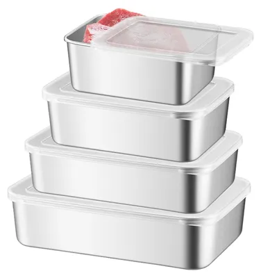 Immagine prodotto di Omgoods - Set di 4 contenitori per alimenti in acciaio inossidabile con coperchio