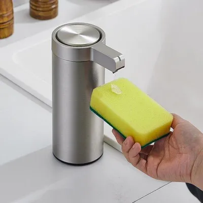 Immagine prodotto di Distributori automatici di sapone con sensore e funzione di riconoscimento delle impronte digitali, caricatore USB-C, acciaio inossidabile, per cucina e bagno.