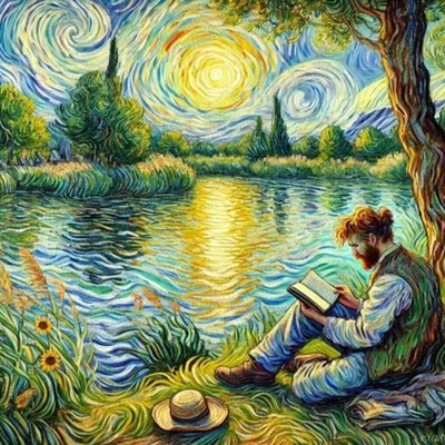 Obrázok produktu pre Obraz podľa čísel, muž s knihou pri jazere, 40x50 cm, na ráme