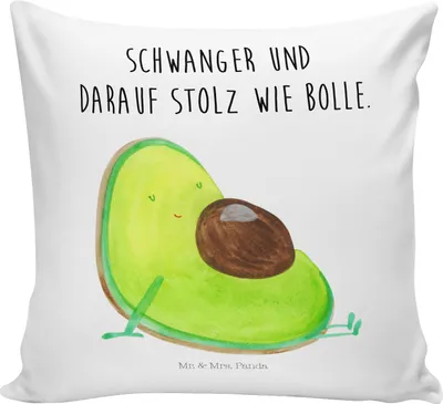 Produktbild von Mr. & Mrs. Panda couch kissen Avocado Schwangerschaft - Weiß - Geschenk, Sofa, Dekokissen, kuschelkissen 40x40, Schwanger, für, Wunder, Liebe, Babyparty