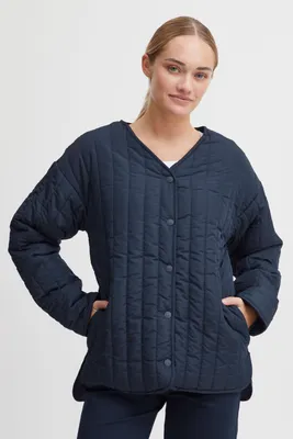 Produktbild von OXMO OXSaggy Damen Steppjacke Übergangsjacke Jacke mit Druckknöpfen V-Ausschnitt Oversize Fit leicht gefüttert