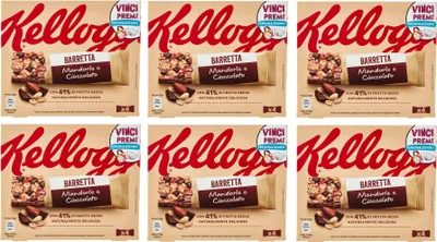 Produktbild von 6x Kellogg's Barretta Mandorle e Cioccolato Mandel und Schokoriegel (4 x 32g) 128g Riegel mit 41% Trockenfrüchten