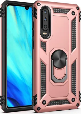 Produktbild von LaimTop Huawei P30 Pro Hülle, Hybrid Robuste Rüstung Drehbarer Ring Halter Ständer Dual Layer Hard PC + TPU Stoßfest Schutzhülle für Huawei P30 Pro Roségold