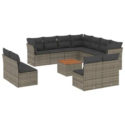 Produktbild von vidaXL 12-tlg. Garten-Sofagarnitur mit Kissen Grau Poly Rattan