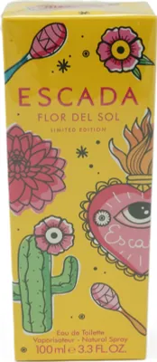A yellow box with colorful illustrations of flowers, a cactus, maracas, and a heart with an eye. The brand name and product name are visible.