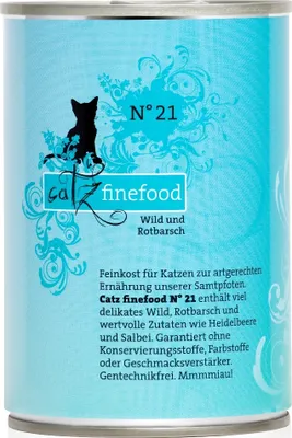 Produktbild von Catz finefood N° 21 - Wild & Rotbarsch, Adult, jede Rasse, Fisch, Wildfleisch, 400 g, Getreidefrei, Ohne Soja