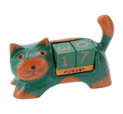 Produktbild von Holz Kalender - Katze Grün, 7*13*3 cm, Dekoration Fürs Kinderzimmer