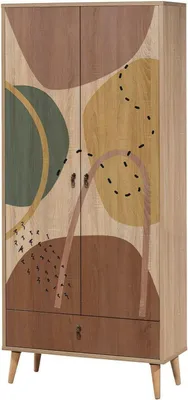 A full-shot image of a wardrobe with abstract colorful patterns.