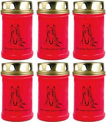 Produktbild von Grabkerze Rot 6er Pack, Brenndauer: 48 Stunden ( je Kerze ), Motiv: Pferdekopf