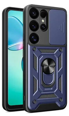 Produktbild von Hybrid Armor Camshield Hülle Mit Kameraabdeckung Und Metallring Für Samsung Galaxy S25 Ultra - Blau
