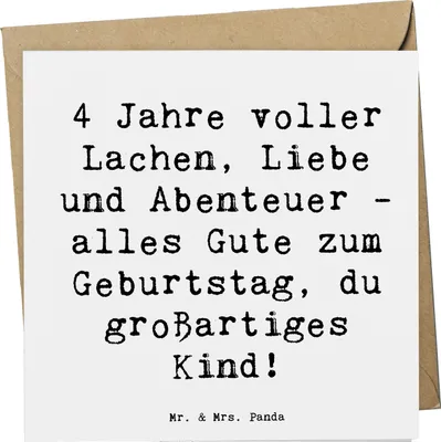 Produktbild von Mr. & Mrs. Panda Grußkarte Spruch 4. Geburtstag - Weiß - Geschenk, Glückwunschkarte, doppelkarte, Geburtstagsgeschenk, Klappkarte, anlasskarte, Kinder feiern, faltkarte
