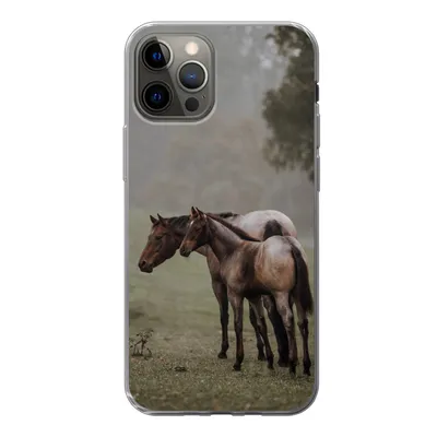Produktbild von MuchoWow® Handyhülle Schutzhülle Hülle für iPhone 13 Pro Pferde - Natur - Nebel Silikon Softcase Handy Hülle - Handy-Tasche