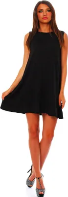 Produktbild von 9001 Mississhop Damen Sommer A-Linie Kleid luftiges Minikleid Top Tunika Shirt Rundhals Schwarz S