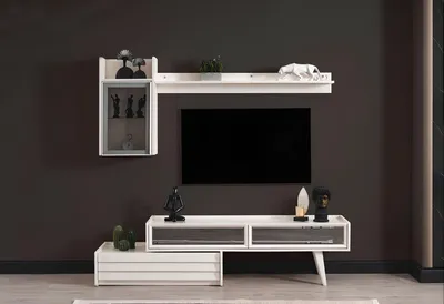 Produktbild von Weiße Holz Wohnwand Designer Wandschrank Luxus Regal Edler TV-Schrank