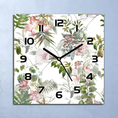 Produktbild von Wanduhr Echt-Glas-Küchenuhr Pastell zarte Blume Quarz 30x30 Deko Bilder