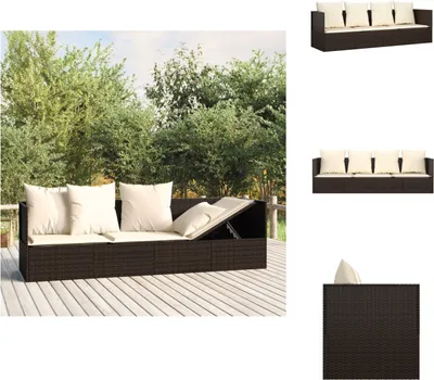 A collage of images showing an outdoor lounge bed with cushions, set against a natural outdoor background and isolated shots.