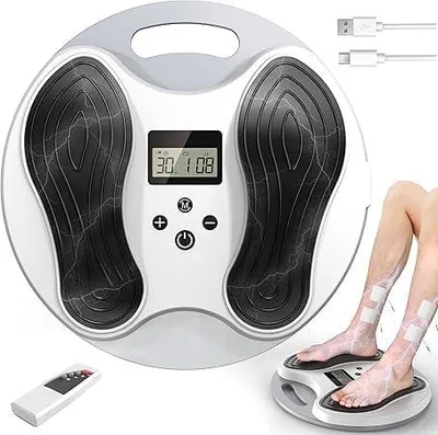Produktbild von EMS Durchblutungsstimulator Fußmassagegerät | Reizstromgerät gegen Neuropathie & Schwellungen | Inkl. 4 TENS-Pads für Füße & Beine