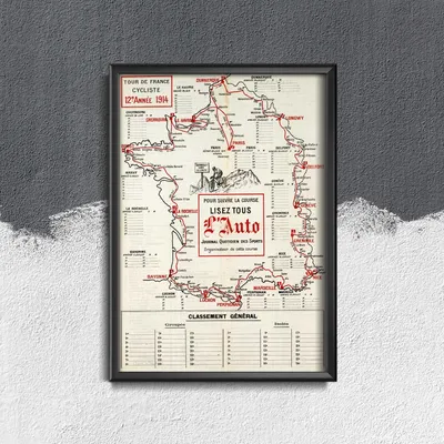 Produktbild von Poster - Canvas - Leinwand - 42 cm x 59,4 cm - Die Karte der Tour de France