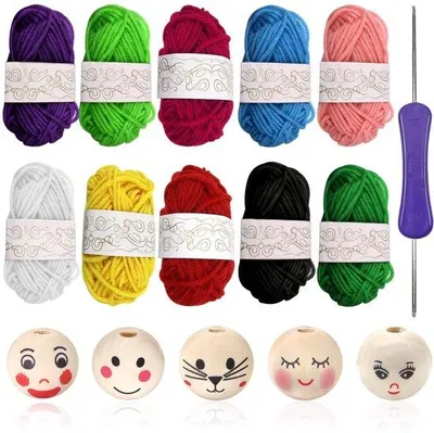 Produktbild von Holzschmuckkralen 50 Stück - Gesichtskralen - 20 mm - 10 Farben - Handgefertigt - Kunsthandwerk Set
