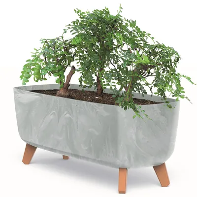 Produktbild von Blumentopf an den Füßen Töpfe Pflanzkübel 58 cm Breite hell Grau Kunststoff Blumenkasten mit Einsatz Beton Optik Übertöpfe Geldbaum Kakteen Gummibaum