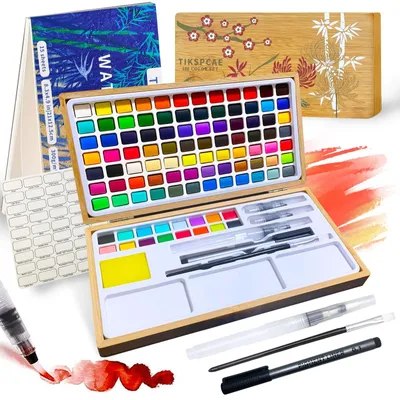 Immagine prodotto di Solidchoice - Set di colori a tempera con 100 colori, confezionato in una scatola di bambù