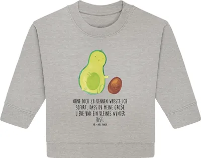Produktbild von Mr. & Mrs. Panda Organic Baby Pullover Avocado Kern rollt 12. - 18. Monat - Heather Grey - Geschenk, glücklich, Babyparty, Geburt, Bullover, Geburtstag