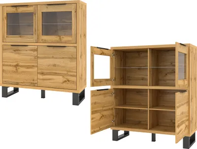 Produktbild von Wohn-/Esszimmer Highboard in Wotan Eiche Nb. HENDERSON-83, B/H/T ca. 120/140/45 cm