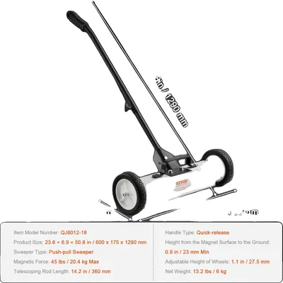 Produktbild von VEVOR Magnetbesen, 20 kg maximale Aufnahmekapazität, Schnellverschlussgriff , 23,6 Zoll 45 lbs MAX