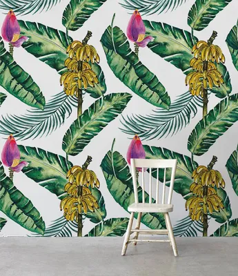 Produktbild von Coloray Fototapete 416x254 cm Vlies-Fototapete - Utensilien-Banane verlässt Monstera-Blätter