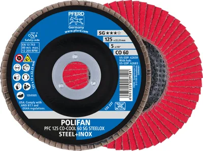 Produktbild von PFERD TOOLS POLIFAN Fächerscheibe PFC 125x22,23 mm konisch CO-COOL 60 SG STEELOX Stahl/Edelstahl