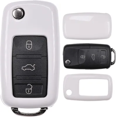 Produktbild von Auto Schlüssel Kunststoff Hülle ABS Plastik Schutz Cover Weiß kompatibel mit VW Golf 5 6 Sharan Touran EOS Jetta Skoda Octavia Polo Beetle Passat Caddy T5 Tiguan bis 2009