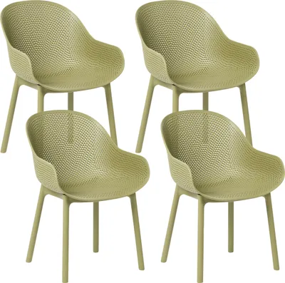 Produktbild von BELIANI Gartenstühle 4er Set Olivgrün aus Kunststoff Wetterfest Indoor Outdoor mit Armlehnen Esszimmerstühle Plastikstühle Küchenstühle