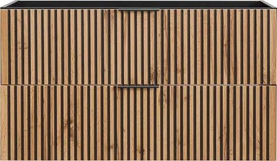 Produktbild von Rillenförmiger Waschtischunterschrank für die Wandmontage - Natürliches Licht und Schwarz - 100 cm - MADELA