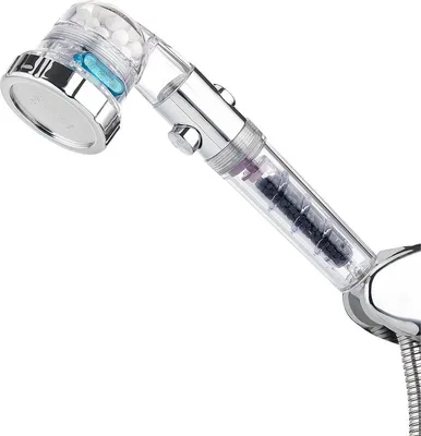 Obrázek produktu pro Šetřič vody pro sprchu – sprchová hlavice typu "déšť" a ruční sprcha – vysoký tlak – funkce start/stop – s minerálními kameny a ukazatelem teploty